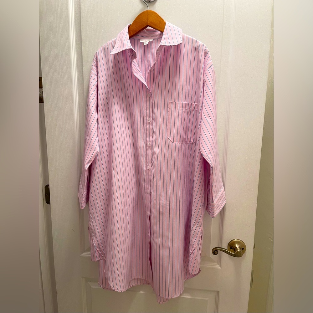 Joh. Pink and Striped Button Down Shirt Dress.